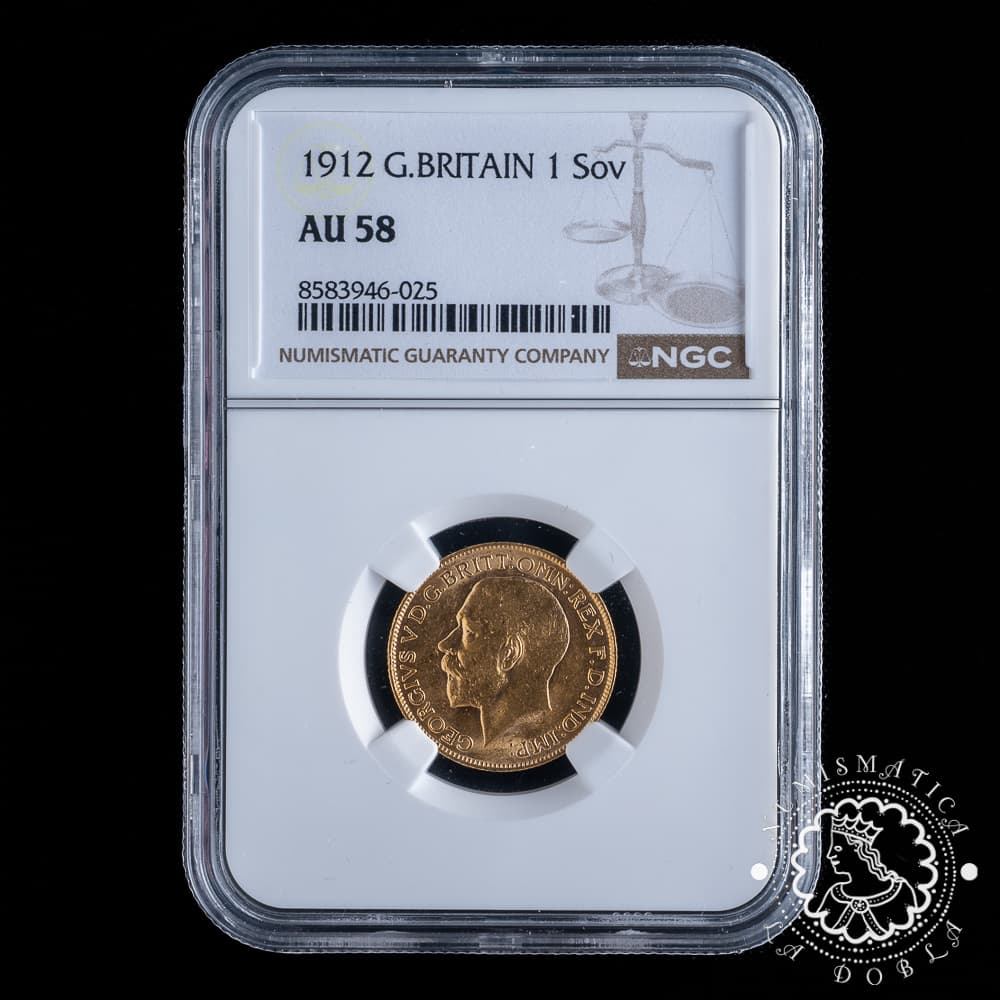 Moneda de Oro Soberano Jorge V - 1912 - NGC AU58