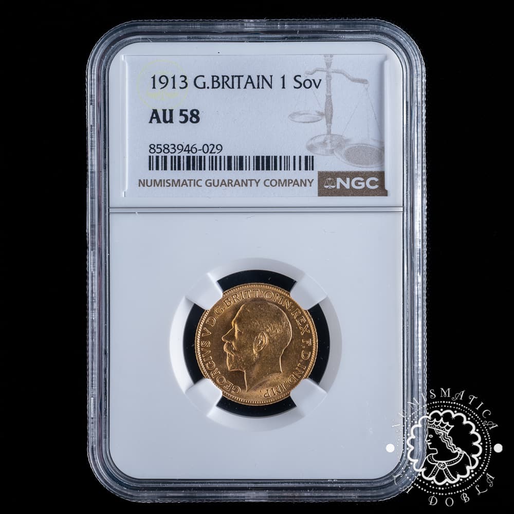 Moneda de Oro Soberano Jorge V - 1913 - NGC AU58