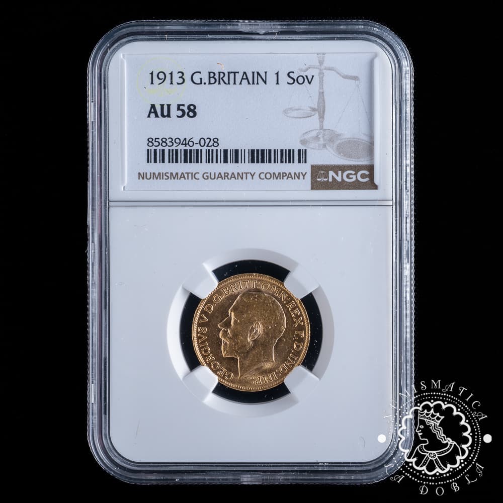 Moneda de Oro Soberano Jorge V - 1913 - NGC AU58