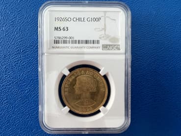Chile 100 Pesos 1926 Liberty in NGC-Slap MS63