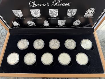 Großbritannien 10 x 2 Oz Queens Beasts Feinsilber Komplett Set in Prestige Box inkl. Zertfikat