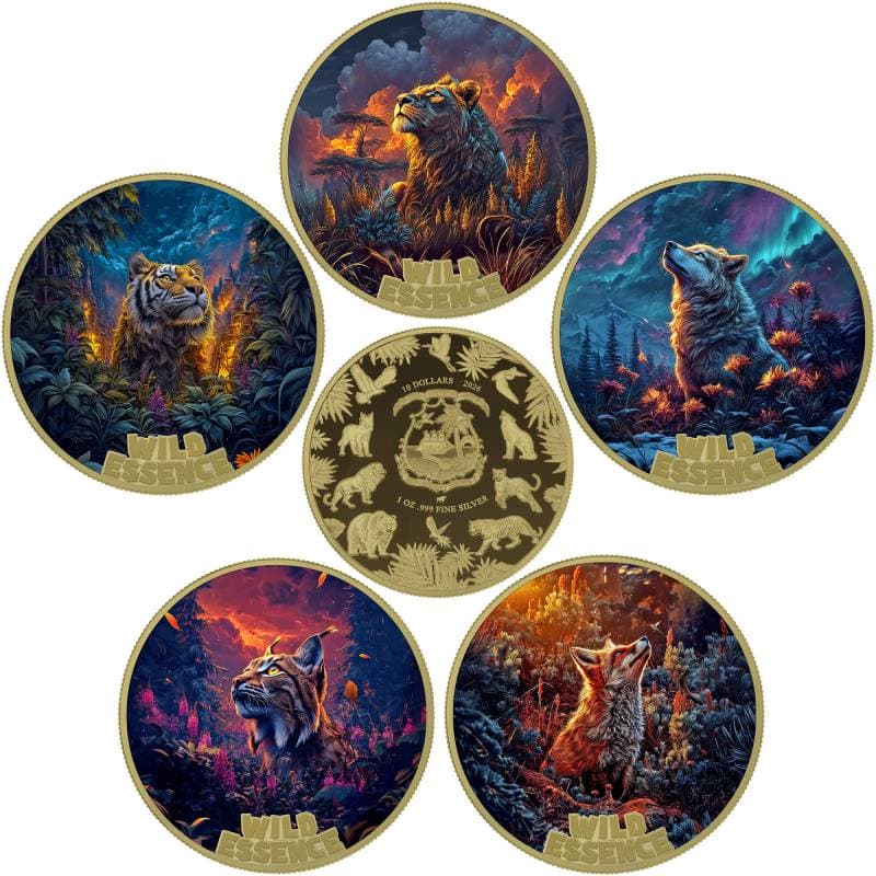 Silbermünzen 5 x 1 oz Wild Essence - Mammal Collection Proof gilded 2026