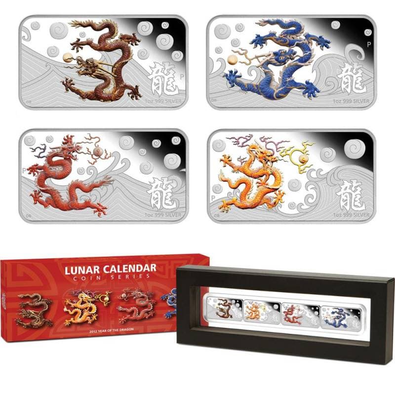 "Jahr des Drachen" 1 oz Silver Rectangular Proof 4 Coin-Set