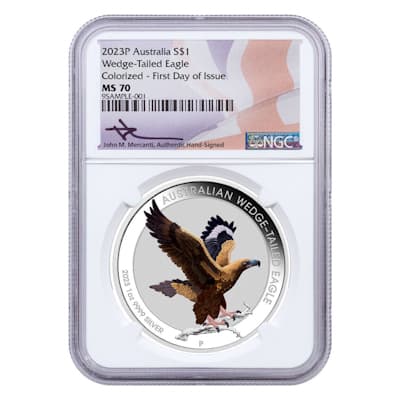 Australien - 1 AUD Wedge Tailed Eagle NGC MS70 2023 - 1 Oz Silber COLOR